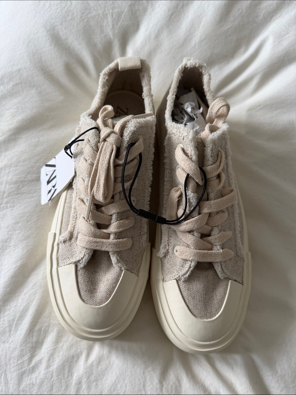Zara Beige Canvas Platform Sneakers - Picture 2 of 7